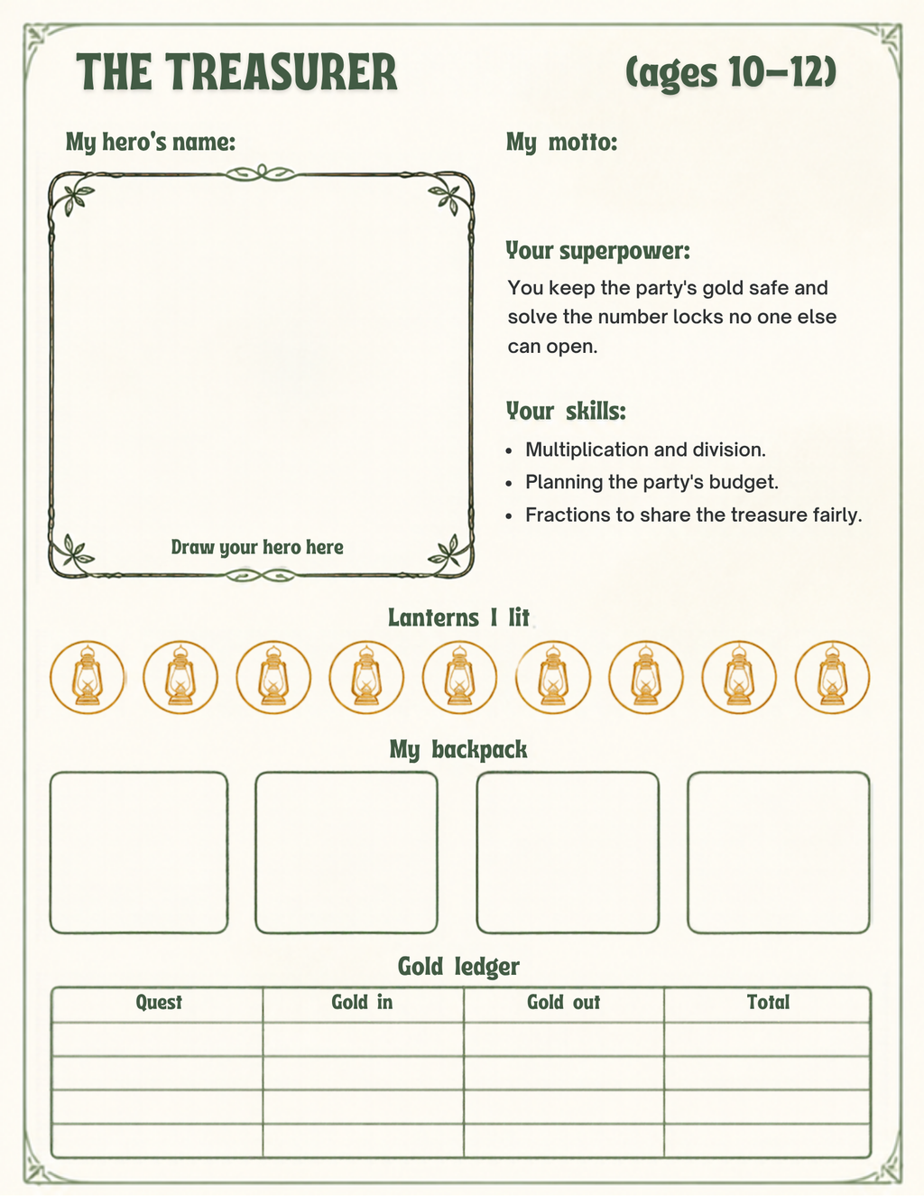 Treasurer character sheet