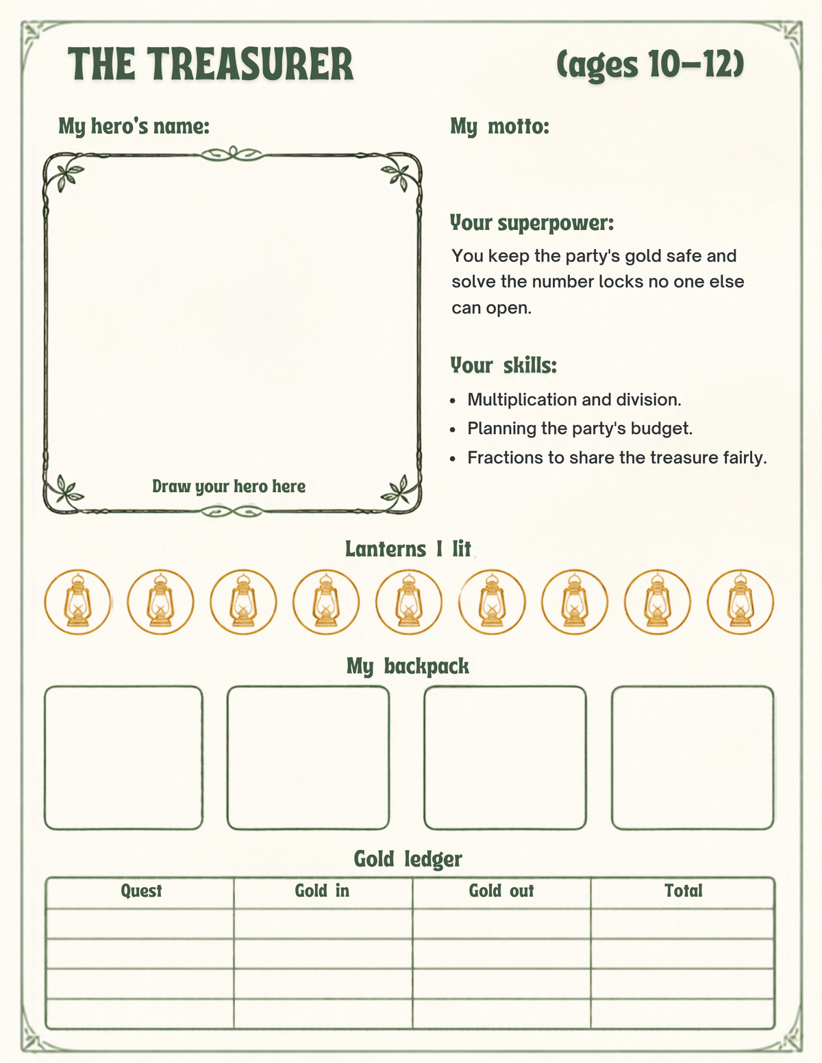 Treasurer character sheet