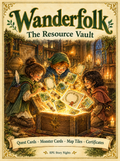 Wanderfolk Resource Vault: printable math and writing cards, monster cards, map tiles and certificates